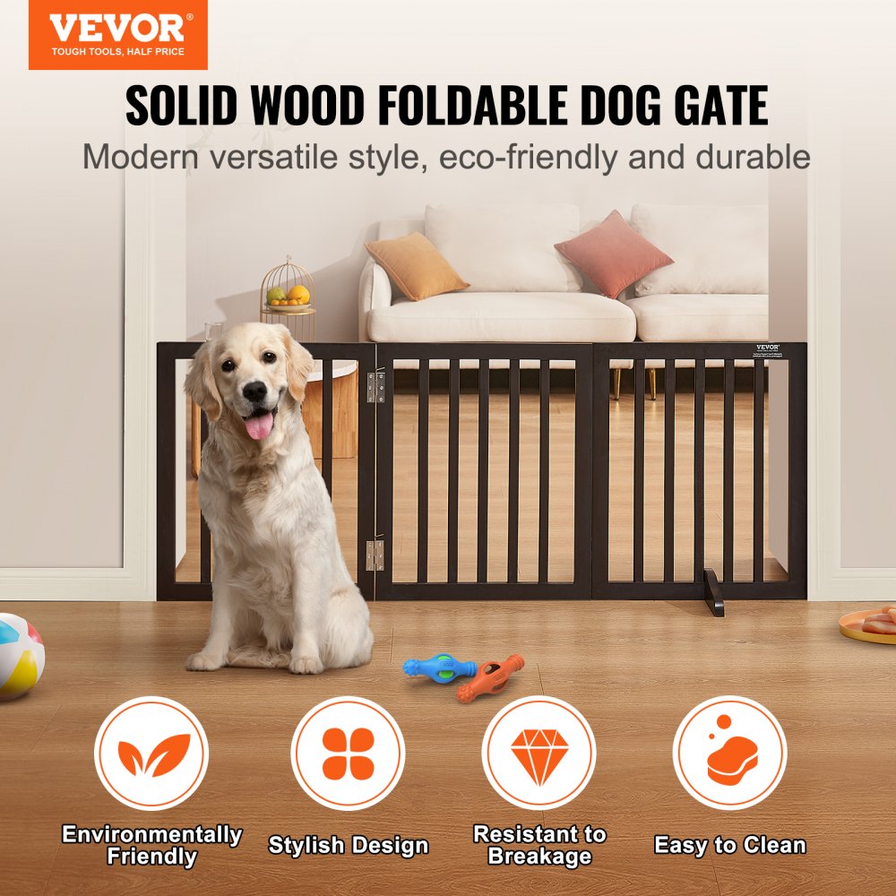 JYW-6024 - 60" Foldable Solid Wood Dog Gate for Pets
