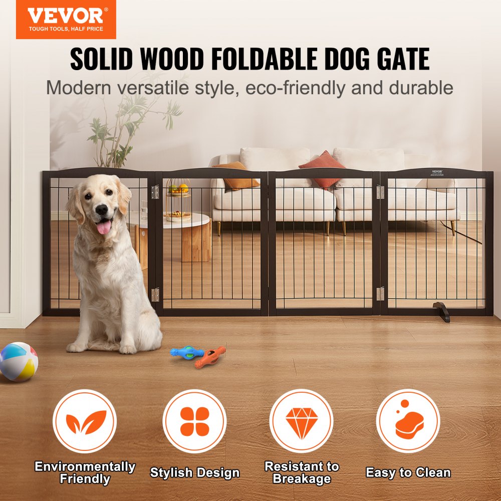 JYWS-9632 - 32" VEVOR Sturdy Freestanding Dog Gate in Brown