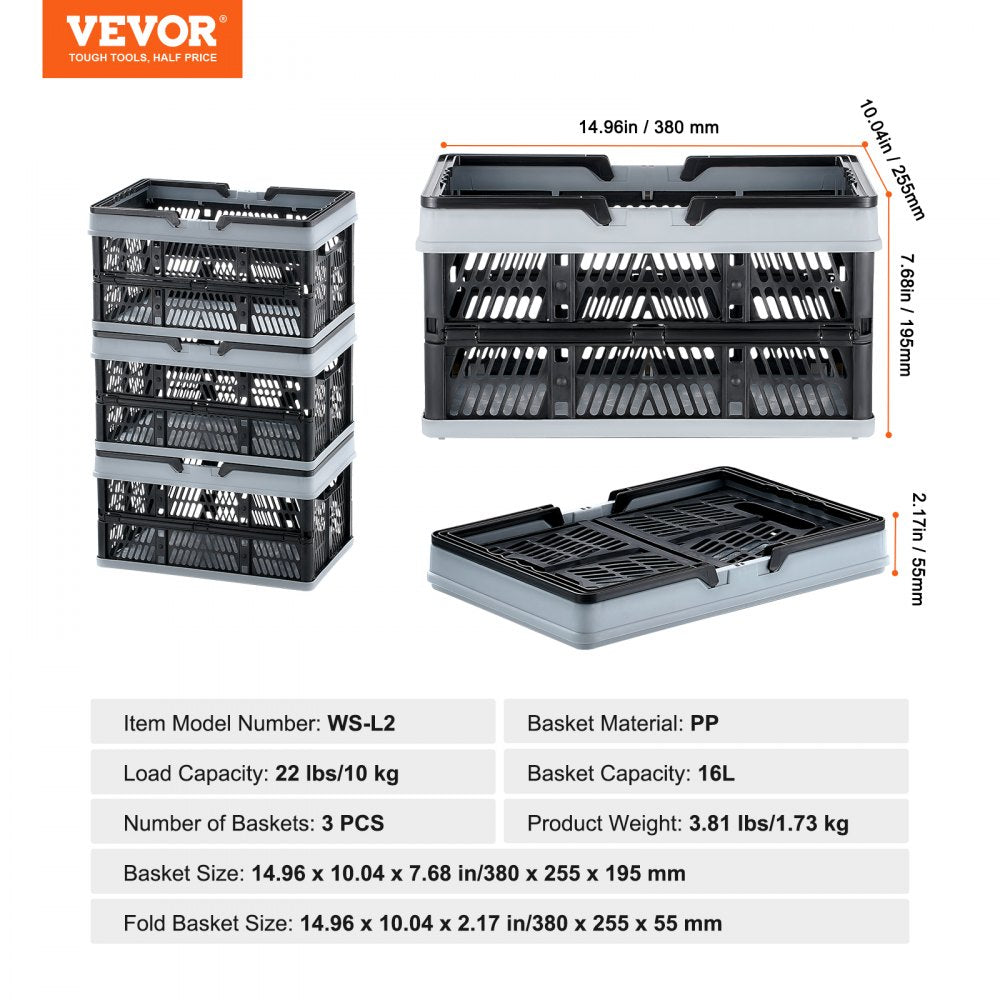 WS-L2 - 16L Foldable Grocery Basket with Ergonomic Handle