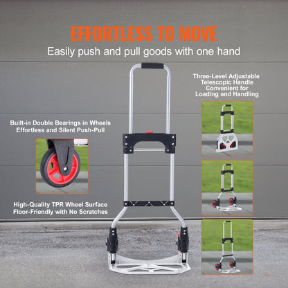 2123A - Compact Aluminum Folding Hand Truck, 176 lbs Capacity, 7.3 lbs