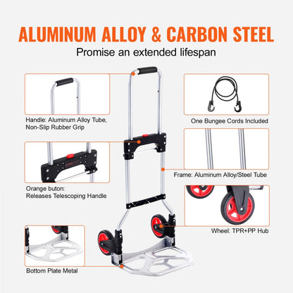 2123A - Compact Aluminum Folding Hand Truck, 176 lbs Capacity, 7.3 lbs