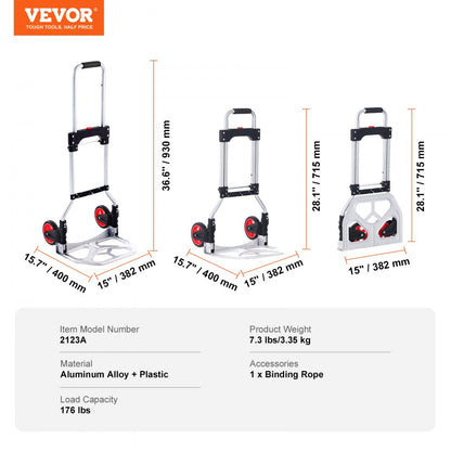 2123A - Compact Aluminum Folding Hand Truck, 176 lbs Capacity, 7.3 lbs