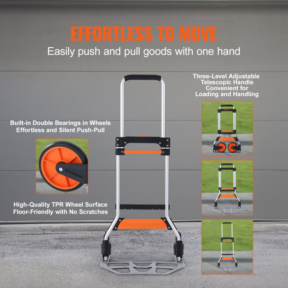 GZS100AT - 275 lbs Lightweight Aluminum Folding Hand Truck with Telescoping Handle