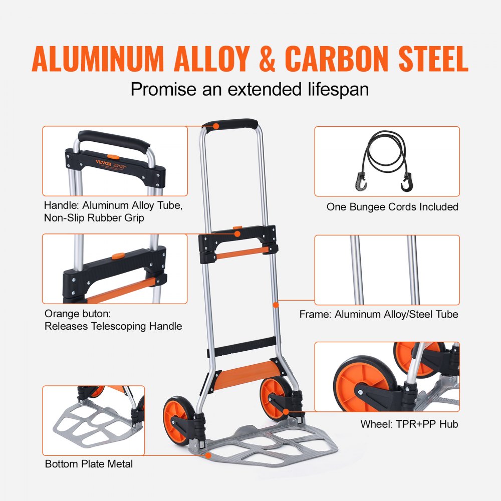 GZS100AT - 275 lbs Lightweight Aluminum Folding Hand Truck with Telescoping Handle