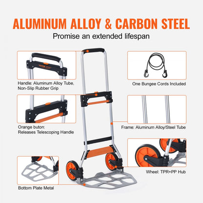 GZS100AT - 275 lbs Lightweight Aluminum Folding Hand Truck with Telescoping Handle