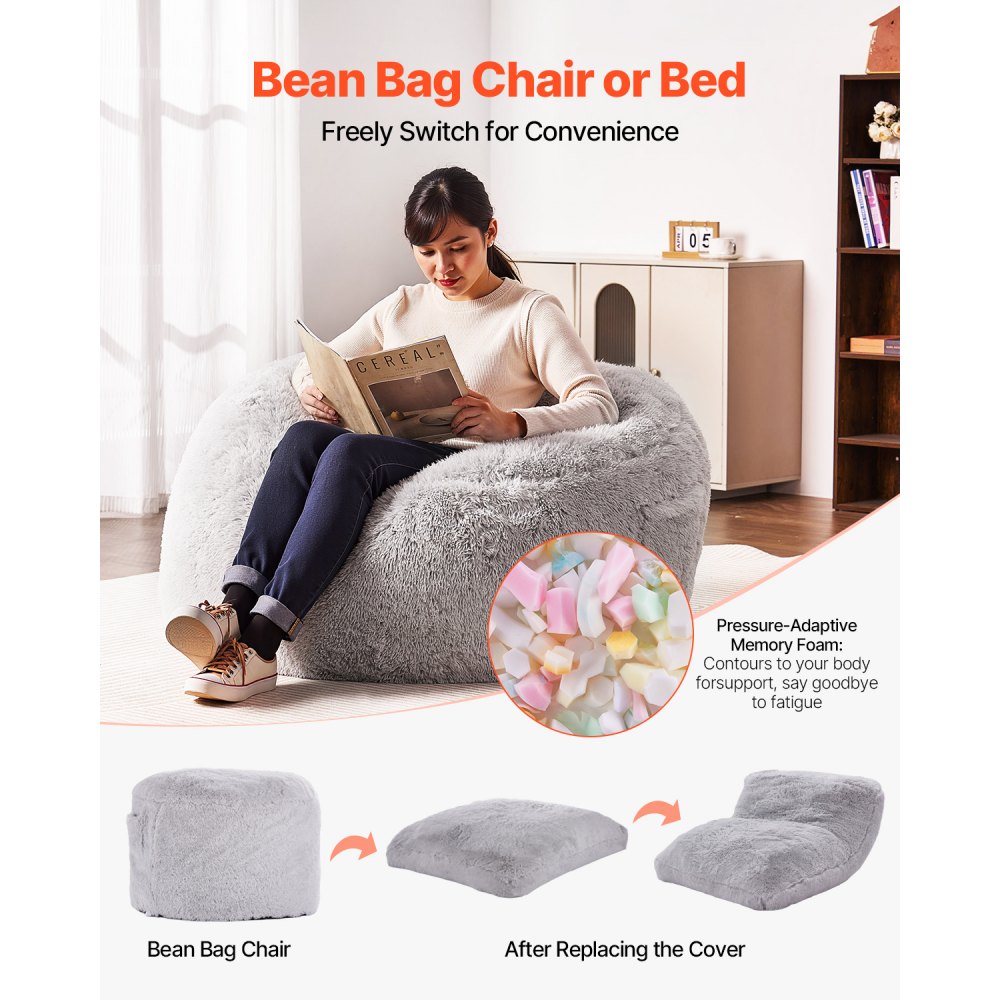 SM-FBB-04 - Plush Convertible Bean Bag Bed with Removable Cover