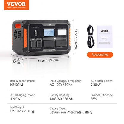 H2400IM - 1843Wh VEVOR Portable Power Station for Outdoor Adventures