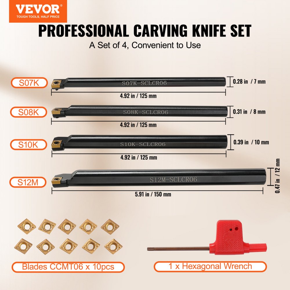 1440 - VEVOR 4-Piece Lathe Tool Set with 7.17" Length & Storage Box
