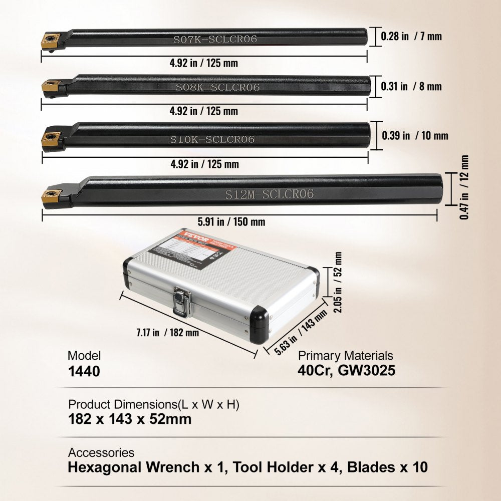 1440 - VEVOR 4-Piece Lathe Tool Set with 7.17" Length & Storage Box
