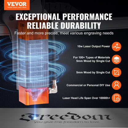A7 - 10W VEVOR Laser Engraver, 15.7" x 15.7", Easy Setup