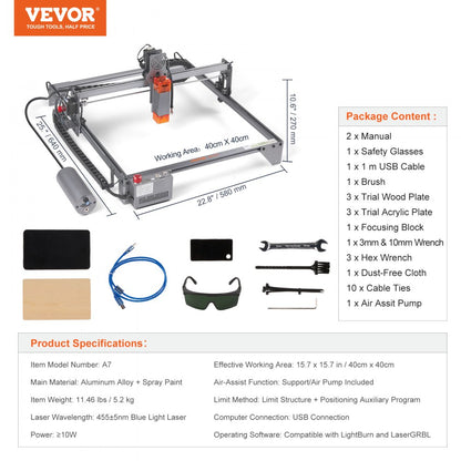 A7 - 10W VEVOR Laser Engraver, 15.7" x 15.7", Easy Setup