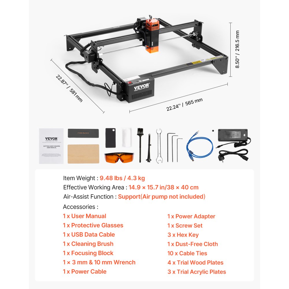 A7 - 10W Laser Engraver, 14.9 x 15.7 in, High Precision