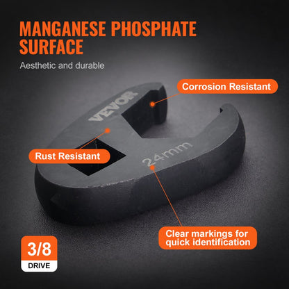 XMYGT0015 - Durable Crowfoot Wrench Set, 15 Pieces, CR-MO Steel, Rust Resistant