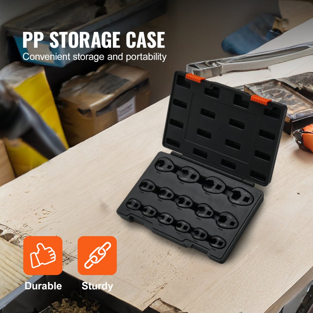 XMYGT0015 - Durable Crowfoot Wrench Set, 15 Pieces, CR-MO Steel, Rust Resistant