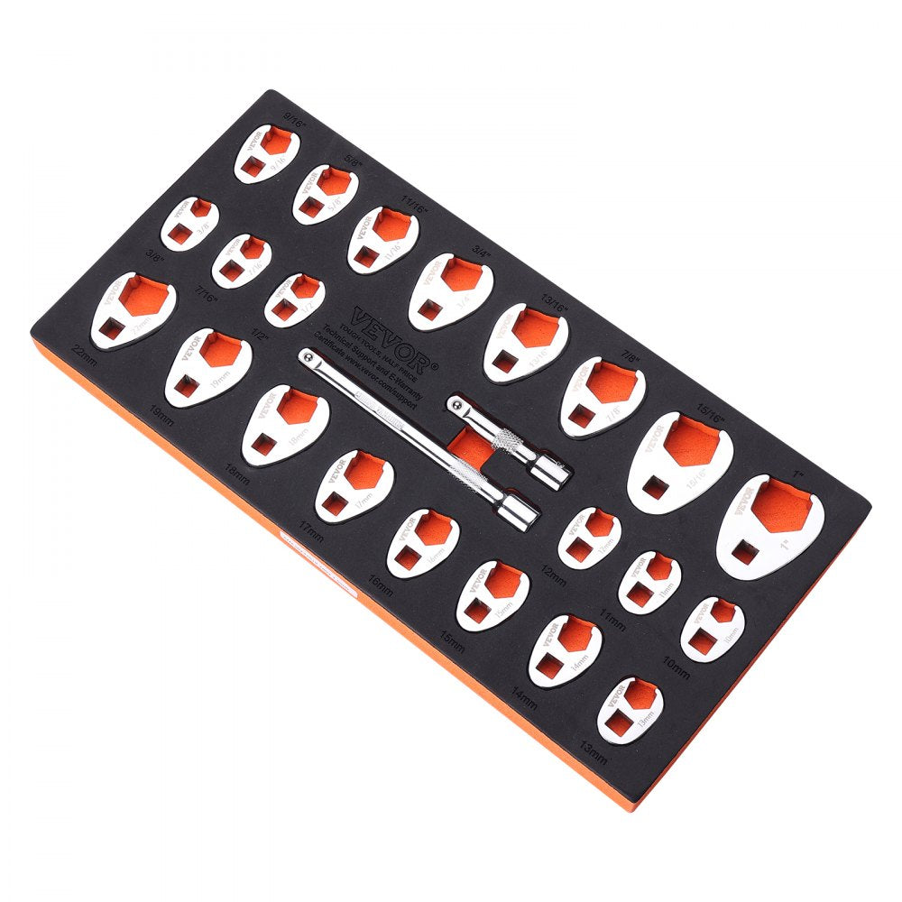 XMYGT0024 - 24-Piece Crowfoot Wrench Set with Extensions - SAE & Metric