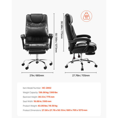 HC-2852 - Comfortable Ergonomic Office Chair with Recline & Footrest, 300lbs