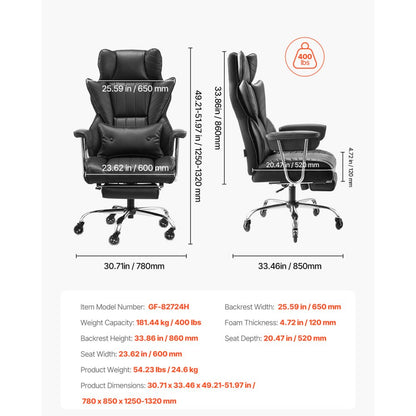 GF-82724H - Heavy-Duty Executive Chair with Adjustable Footrest and Lumbar Support