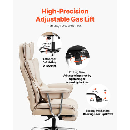 GF-82724H-2 - 400 lbs Leather Executive Chair with Rocking Footrest