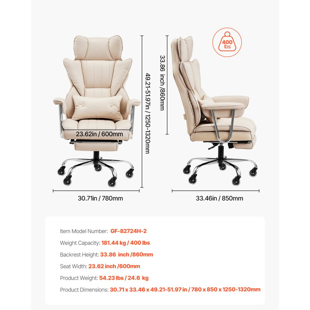 GF-82724H-2 - 400 lbs Leather Executive Chair with Rocking Footrest