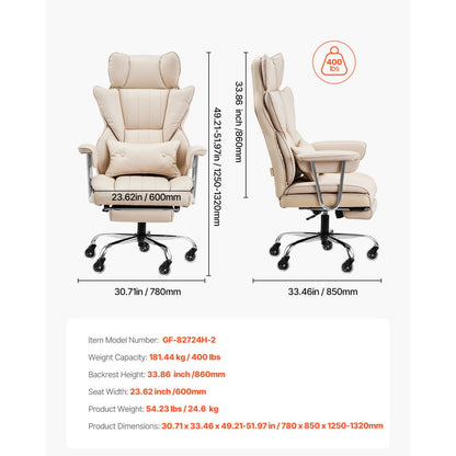 GF-82724H-2 - 400 lbs Leather Executive Chair with Rocking Footrest