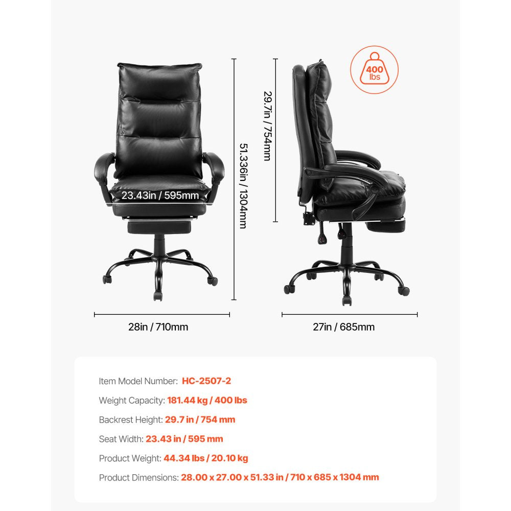 HC-2507-2 - Ergonomic Executive Office Chair with Adjustable Footrest, 400lbs Capacity