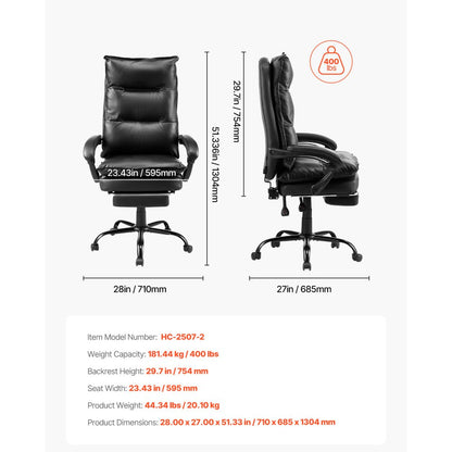 HC-2507-2 - Ergonomic Executive Office Chair with Adjustable Footrest, 400lbs Capacity