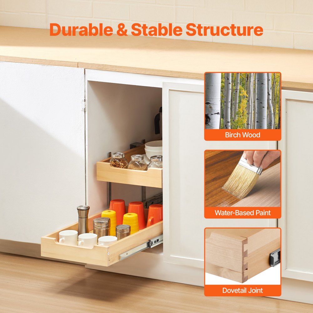 SKU-4 - Birch Wood Double-Tier Cabinet Organizer, 14"W x 21"D