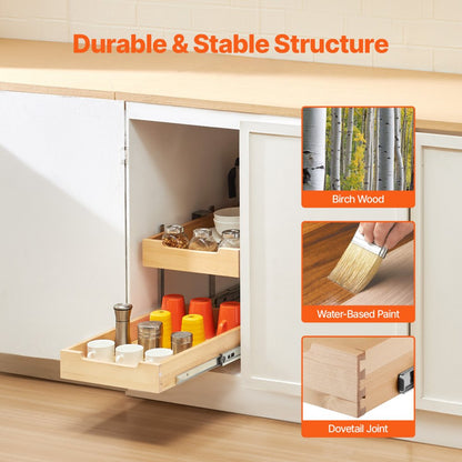 SKU-4 - Birch Wood Double-Tier Cabinet Organizer, 14"W x 21"D