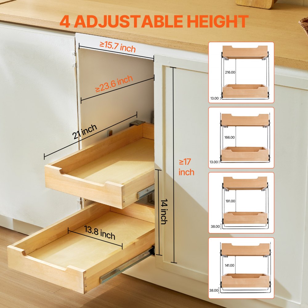 SKU-4 - Birch Wood Double-Tier Cabinet Organizer, 14"W x 21"D