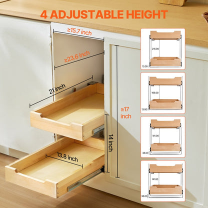SKU-4 - Birch Wood Double-Tier Cabinet Organizer, 14"W x 21"D