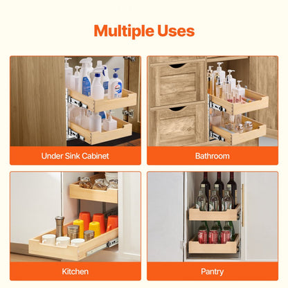 SKU-4 - Birch Wood Double-Tier Cabinet Organizer, 14"W x 21"D