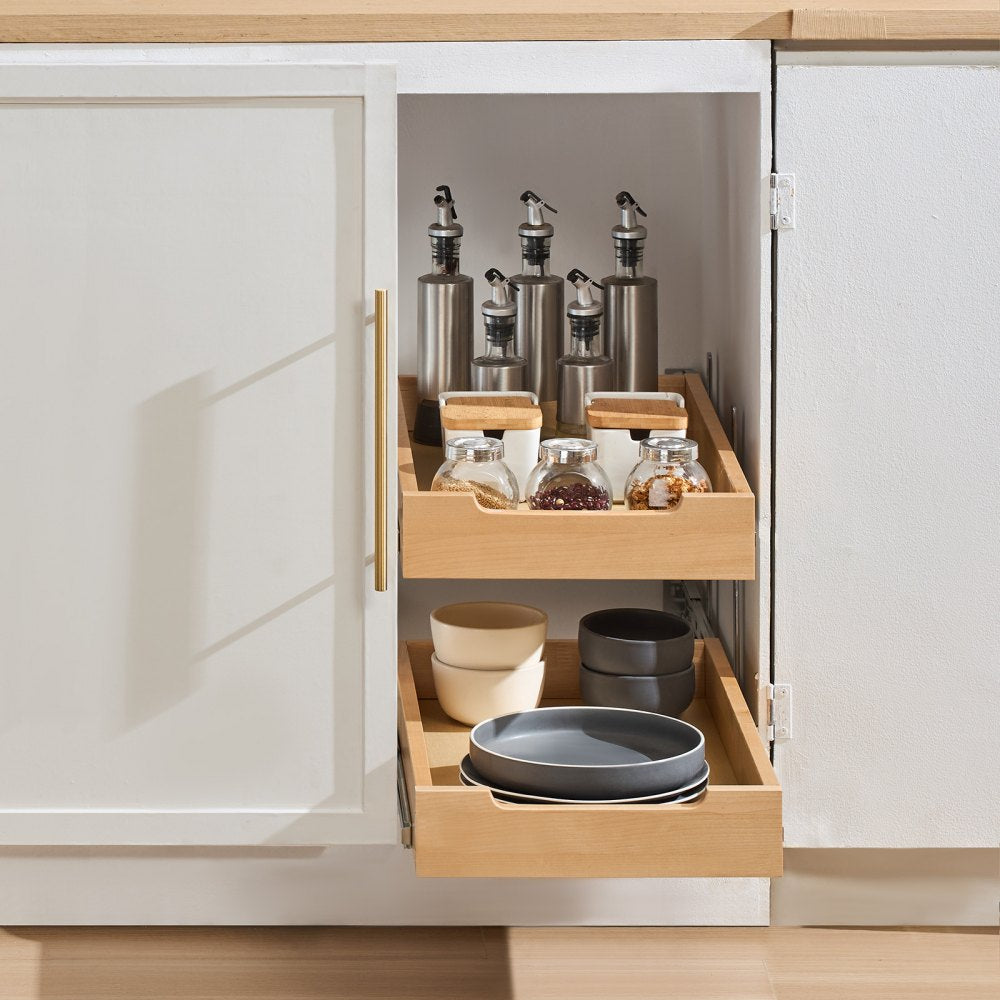 SKU-4 - Birch Wood Double-Tier Cabinet Organizer, 14"W x 21"D