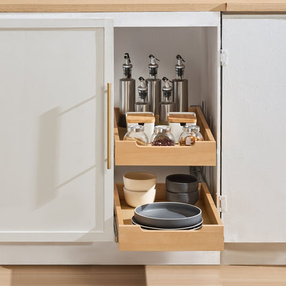 SKU-4 - Birch Wood Double-Tier Cabinet Organizer, 14"W x 21"D