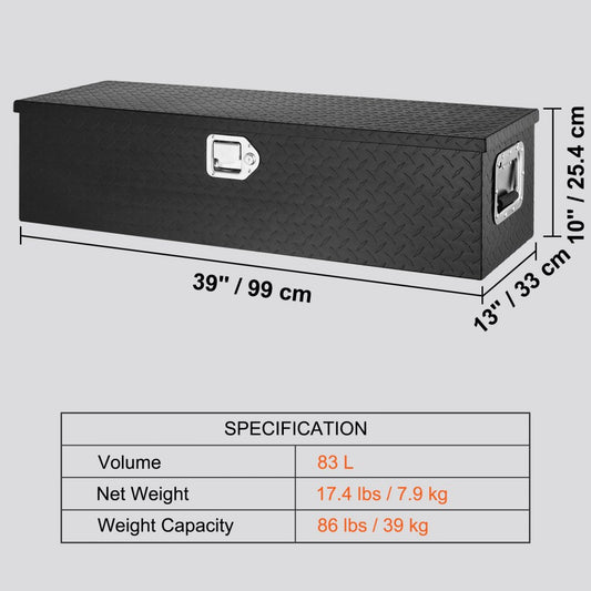 JL-TB19-2 - 39" Heavy-Duty Aluminum Truck Bed Toolbox with Lock & Handles