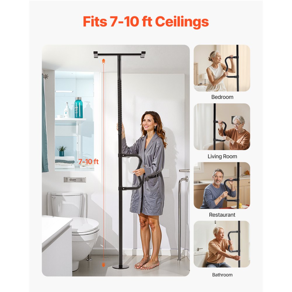 HFK-2414-B - Adjustable Floor-to-Ceiling Grab Bar, 300lbs Support, 7-10ft Height