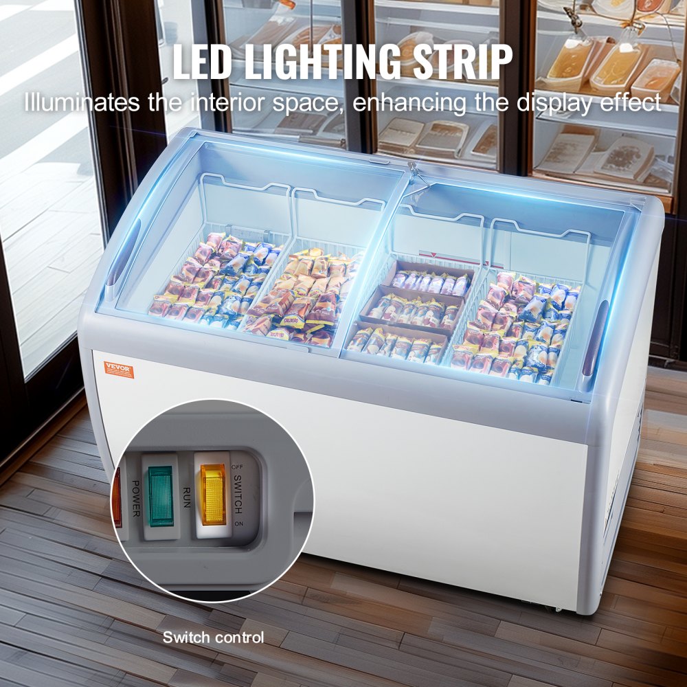 RI-360A - 362L Ice Cream Display Case with LED Lighting & Security Doors