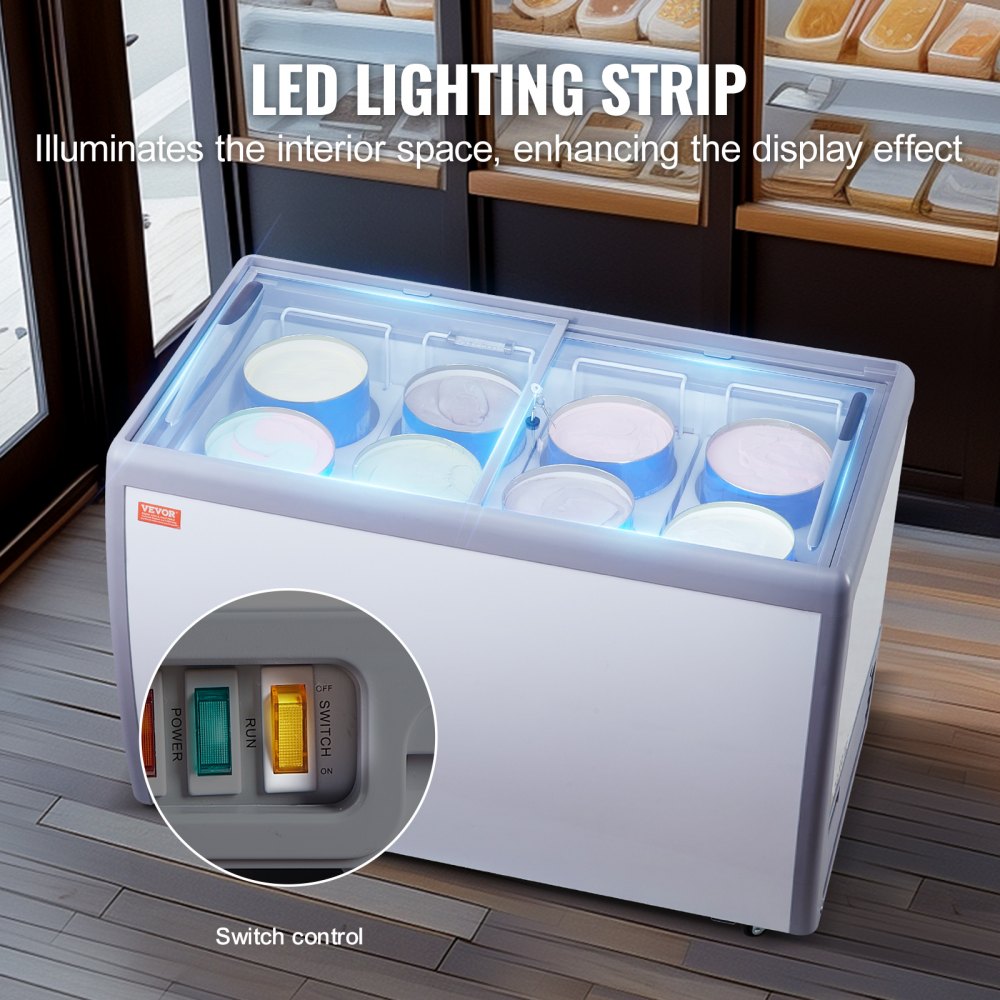 RI-360DC - 370L Ice Cream Display Freezer with LED & Glass Door