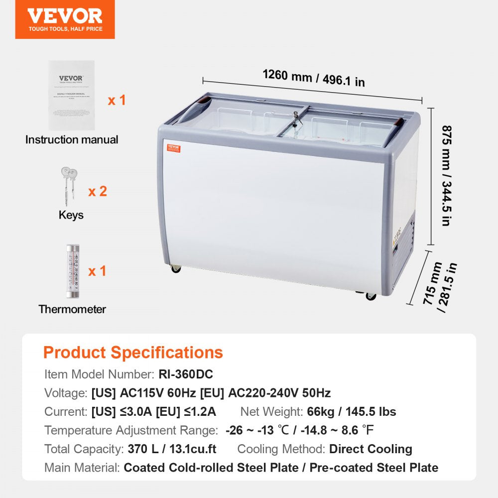 RI-360DC - 370L Ice Cream Display Freezer with LED & Glass Door