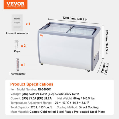 RI-360DC - 370L Ice Cream Display Freezer with LED & Glass Door