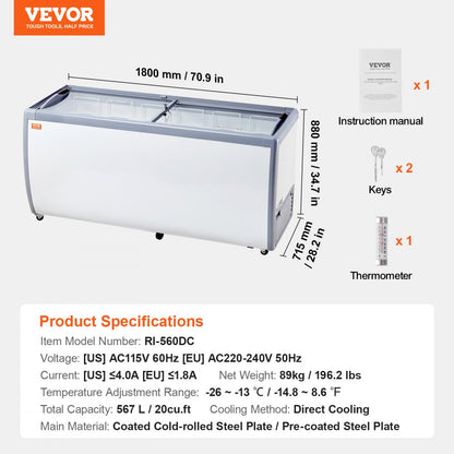 RI-560DC - 20 cu. ft. Commercial Ice Cream Display Case with Sliding Glass Doors