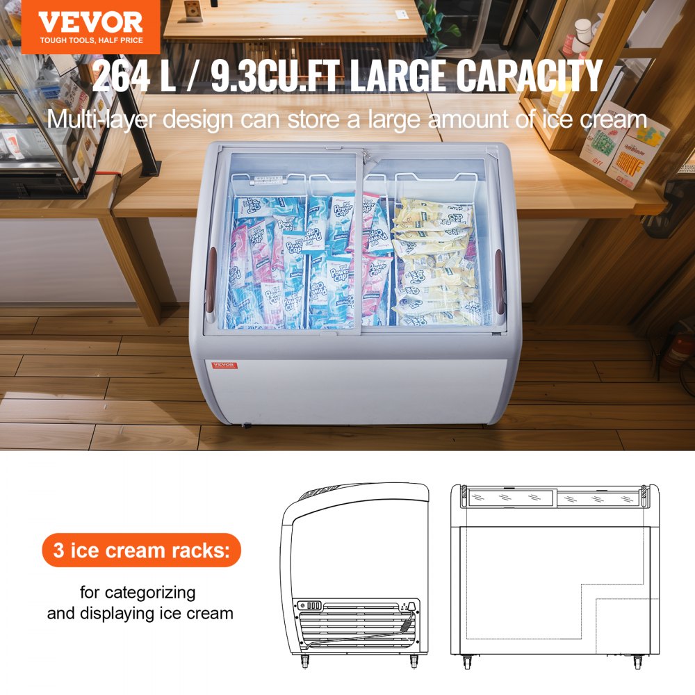 RI-260A - 9.3 Cu.ft VEVOR Chest Freezer with LED Lighting & Glass Door