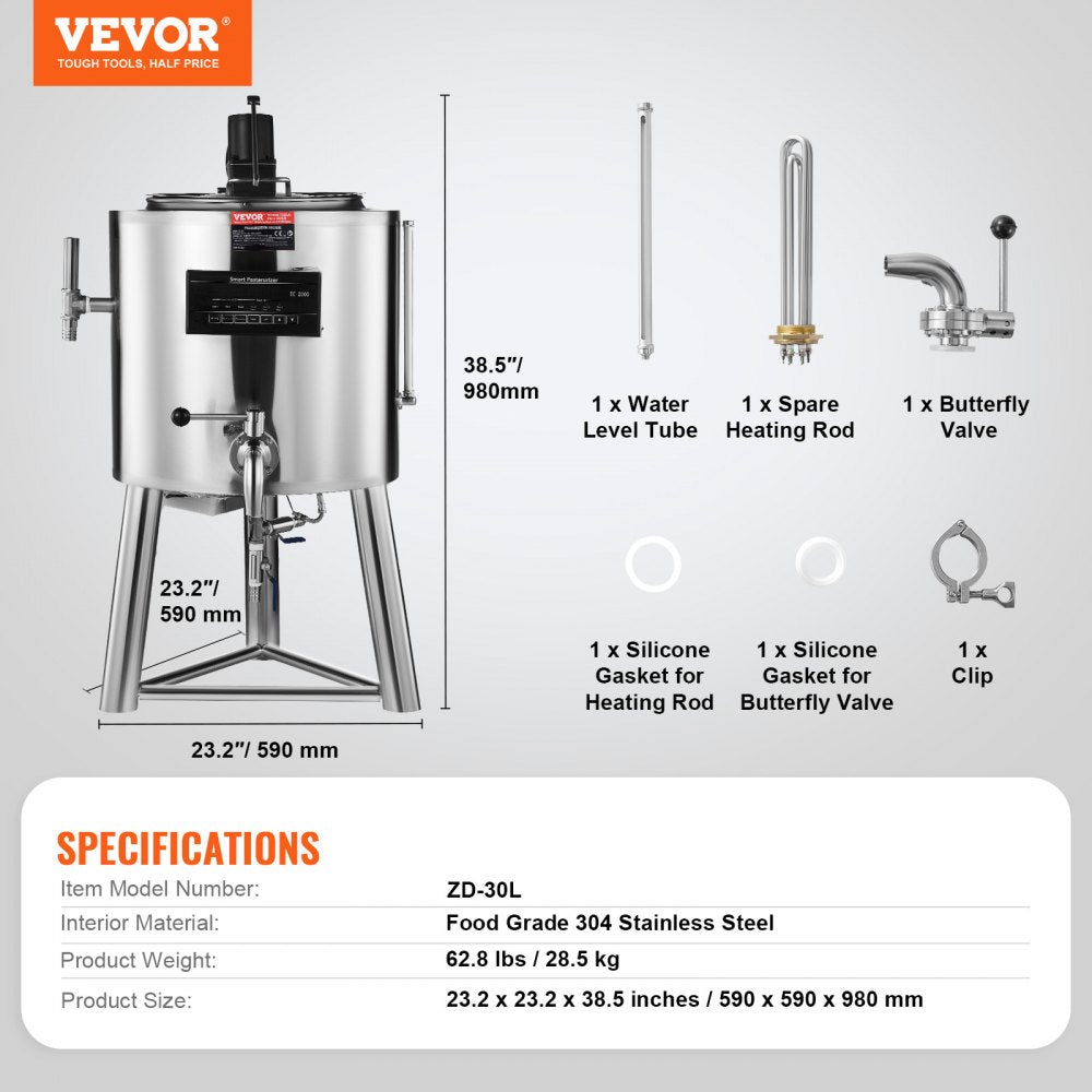 ZD-30L - 30L Stainless Steel Milk Pasteurizer for Juices & Alternatives