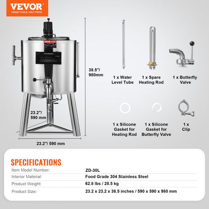 ZD-30L - 30L Stainless Steel Milk Pasteurizer for Juices & Alternatives