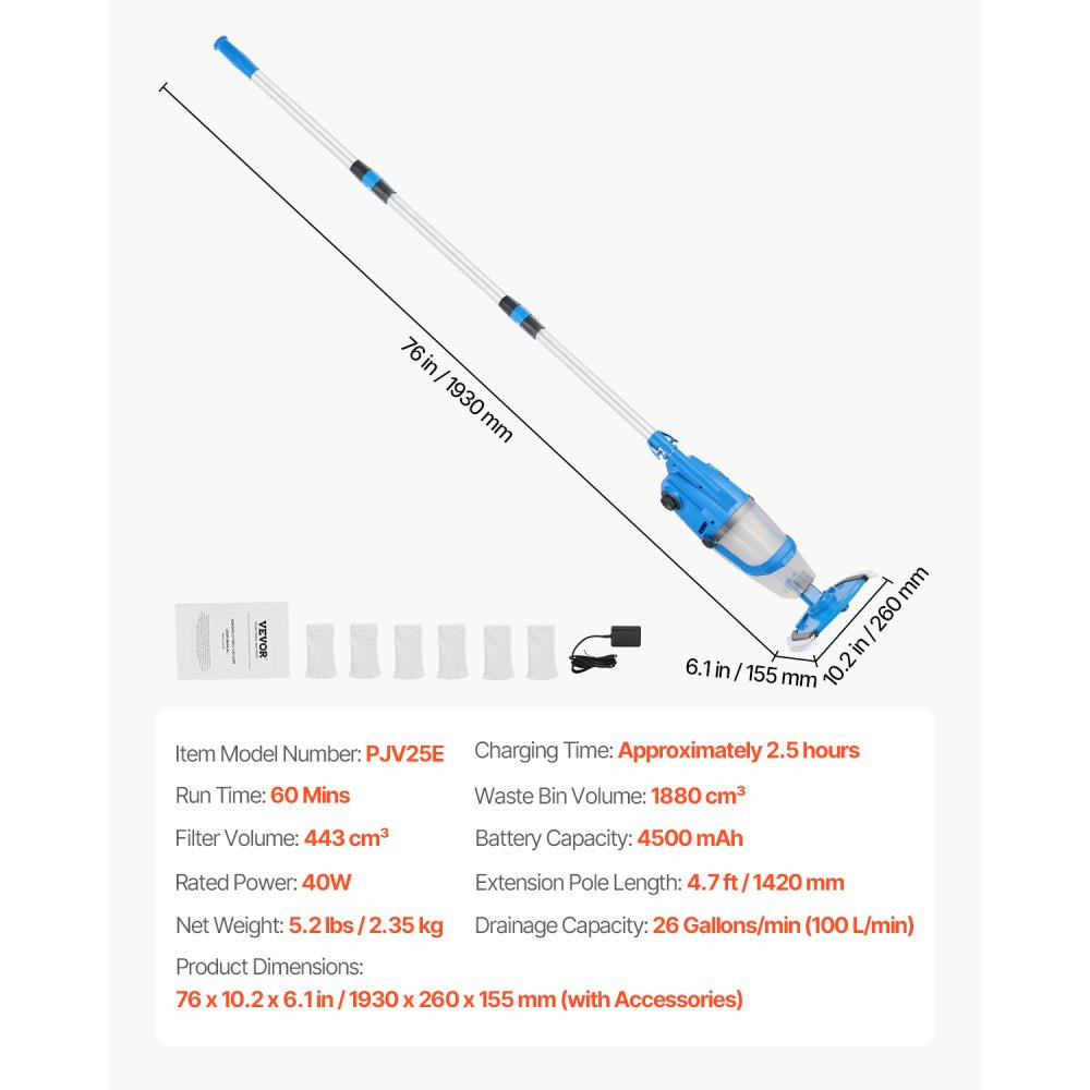 PJV25E - Ultra-Powerful Cordless Spa Vacuum with 60-Min Runtime