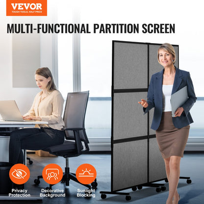 TLD-19 - 67.3" Gray Soundproof Office Divider, 2 Panels for Privacy