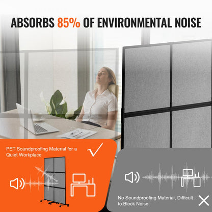 TLD-19 - 67.3" Gray Soundproof Office Divider, 2 Panels for Privacy