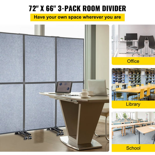 72*66 - 72" Acoustic Room Divider with Steel Frame, Noise-Absorbing Design