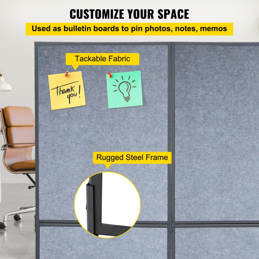 72*66 - 72" Acoustic Room Divider with Steel Frame, Noise-Absorbing Design