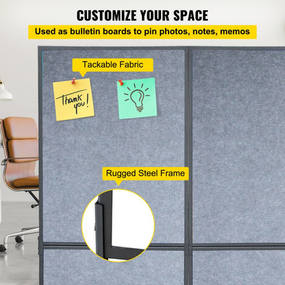 72*66 - 72" Acoustic Room Divider with Steel Frame, Noise-Absorbing Design