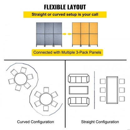 72*66 - 72" Acoustic Room Divider with Steel Frame, Noise-Absorbing Design
